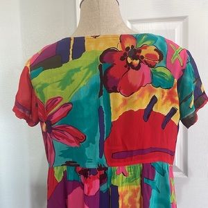 90’s Psychedelic Floral Scoop Neck Long Sleeve Dress by Carol Litlle main image 1